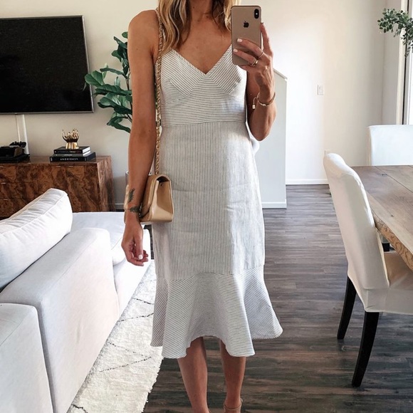 Banana Republic Linen Cotton Midi Dress stripe 10 - Picture 2 of 6